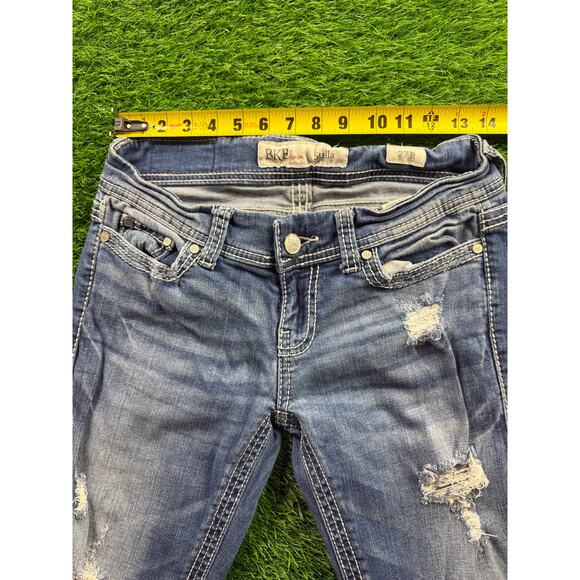 BKE Women’s Stella Distressed Straight Leg Jeans Blue Medium Wash Sz 27R 27x31.5 - Picture 11 of 12